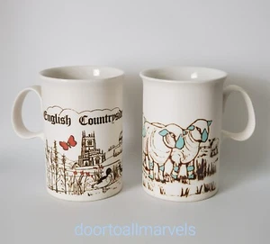 2 Coffee/Tea Mugs Dunoon of Scotland Porcelain Sheep & English Countryside - Picture 1 of 12