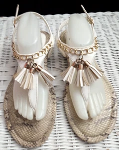 Women Ashley Stewart Wide Width Tassle Gold Chain Snake Print Sandals sz 11W - Picture 1 of 9