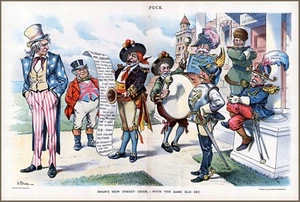 Tío Sam John Bull - Guerra de Cuba y España Sagasta Ramón Blanco 1897 Disco Dibujos Animados - Imagen 1 de 1