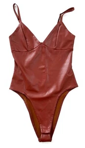 Forever 21 Women's Faux Brown Leather V Neck Bodysuit - NWOT - Small - Picture 1 of 2