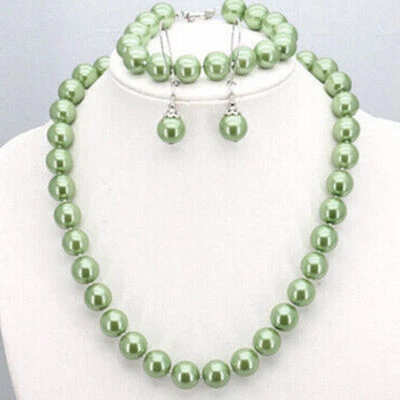 Collar de cuentas redondas de perlas concha del mar del sur de 12 mm 18" + pulsera 7,5" + conjunto de pendientes Foto 1 de 4