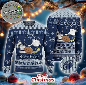 Dallas Cowboy Snoopy Play Football Ugly Christmas Sweater - Bild 1 von 2