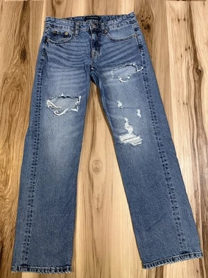 Jeans feminino Aeropostale perna larga tamanho 0 cintura baixa regular anos 90 folgado desgastado - Imagem 1 de 4