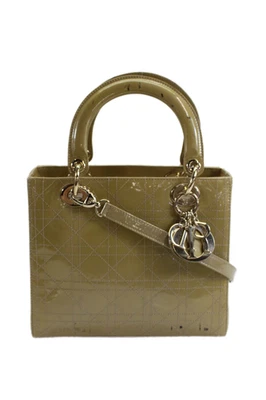 Christian Dior Womens Patent Leather Zip Top Cannage Lady Dior Handbag Brown - Image 1 of 4