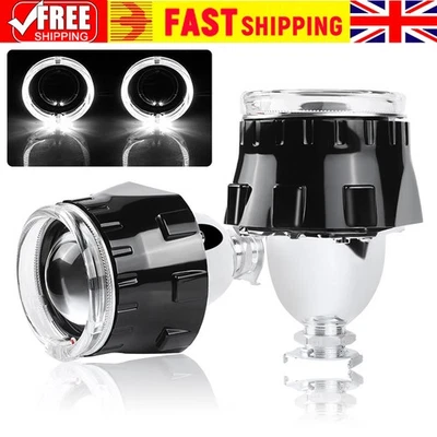 2X 2.5" Bi-xenon Projector Lens Headlamp Hi/Lo H4 H7 White Angel Eyes DRL Halo - Image 1 of 4