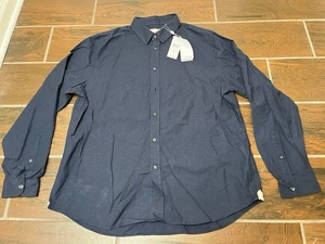 New Lacoste Men's Long Sleeve Button Down Solid Regular Fit Navy Blue Sz XL - Picture 1 of 15