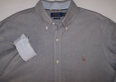 NWT Ralph Lauren GRAY OXFORD Shirt Men's XL CONTRASTING BLUE CUFFS/PONY - Image 1 of 4