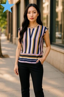 Halston Heritage Silk Stripe Summer Relaxed Fit Womens Top Blouse Sz 4 S 6 2 - Image 1 of 4