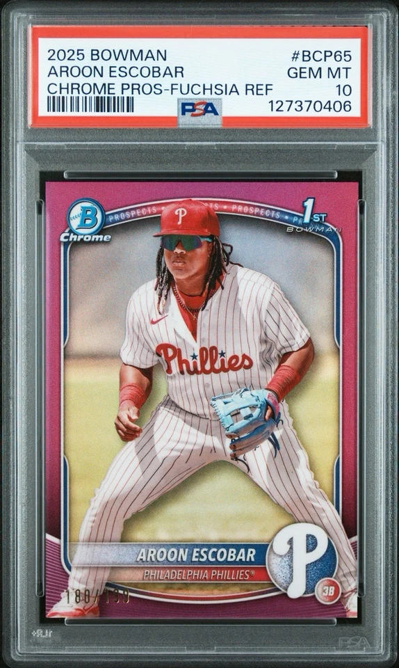 2025 Bowman - Chrome Prospects Aroon Escobar /199 Fuchsia Refractor #BCP-65 (RC) - Image 1 of 3