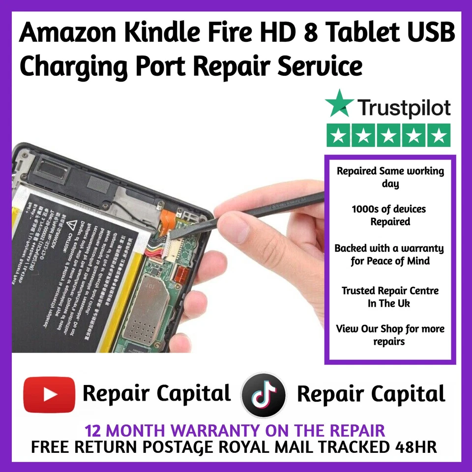 Amazon Kindle Fire 8 / HD 8 10th Gen charging port repair service - K72LL4 - Image 1 of 1