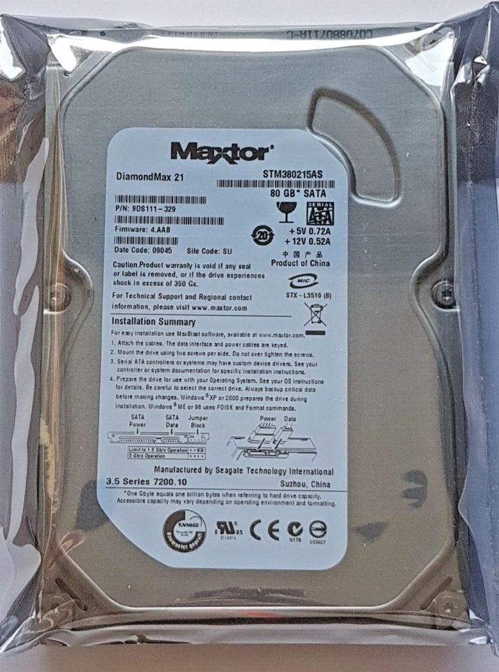 80 GB SATA Maxtor Diamondmax 21 STM380215AS 7200rpm 2MB HDD 3.5 " Hard Drive New - Image 1 of 1