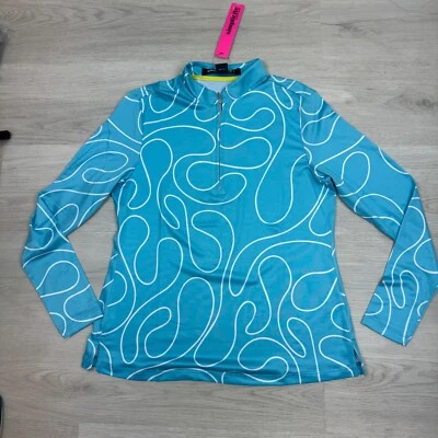 Pullover de golf Jamie Sadock 1/4 cremallera para mujer XL azul estampado abstracto 31108 Foto 1 de 3