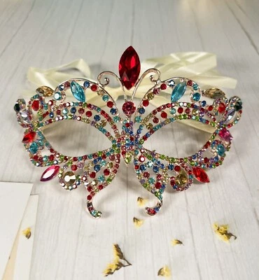 Butterfly Rainbow Masquerade Mask, Wedding Party Gold Eye Mask, LGBTQ Parade - Image 1 of 3