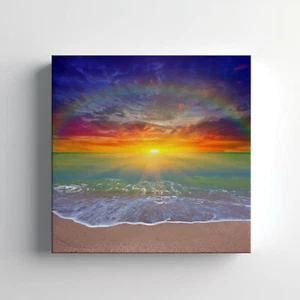 Regenbogen Sonnenuntergang bunte Meereslandschaft Leinwandbild Wandbild moderne Wohndeko - Bild 1 von 10