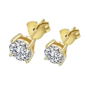 Solitaire 14K Gold Diamond Stud Earrings 5MM - Picture 1 of 5