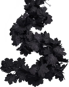 Fall Maple Leaf Garland Black Vine Halloween Thanksgiving Home Decor 6Ft - Picture 1 of 12