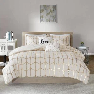 Intelligent Design Comforter Set Full/Queen 5-Piece Microfiber in Ivory/Gold - Picture 1 of 7