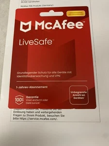 McAfee LiveSafe 1 Jahr / 1-Jahres-Abonnement / unbegrenzte Anzahl an Geräten NEU - Bild 1 von 1
