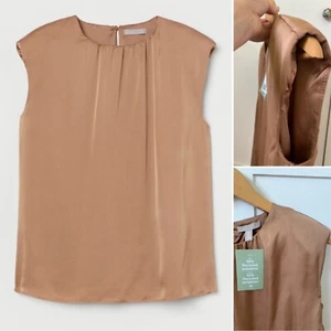 H&M Top Blouse Bronze Size S Satin Fabric Summer Holiday New W/ Tags - Picture 1 of 12