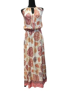 GRIFFLIN PARIS Halter Maxi Dress Leaf Print Lightweight Summer Women’s L NEW - Picture 1 of 7