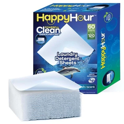 Happy Hour Laundry Detergent Sheets Eco Friendly Color Safe 60 Sheets 120 Loads