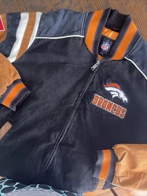 Vintage DENVER BRONCOS Black Orange Suede White Trim Jacket Sewn Logos Size XXL - Image 1 of 4
