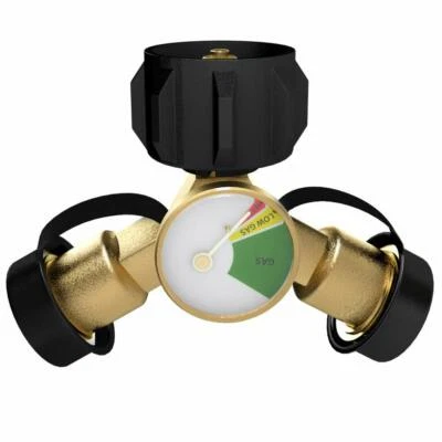 Conector de camiseta adaptador de gas LP de 2 vías para tanque de propano de 20 lb nivel de medidor de cilindro Foto 1 de 3