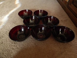 Set Of 7 Luminarc Ruby Red Cristal D'Arques Cereal Salad Bowls AWESOME! - Picture 1 of 14
