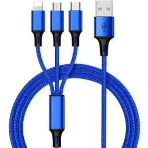 Câble Multi USB 3 en 1 Tressé et Renforcé - USB-C, Micro-USB et ltg - 1.2m BLUE - Imagen 1 de 3