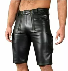 HERREN ECHTES RINDLEDER SCHWARZ CARGO SHORTS mit DOPPELREISSVERSCHLUSS Zimmermann Utility - Bild 1 von 5