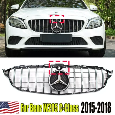 For Mercedes Benz 2015-2018 W205 C180 C200 C300 Front Grille Grill W/Chrome Star — 第 1/4 张图片