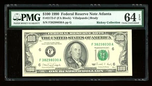 DBR 1990 $100 FRN Atlanta Fr. 2173-F PMG 64 EPQ Serial F38298030A - Picture 1 of 2