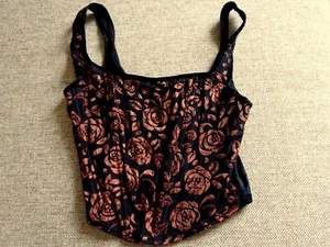 Marks & Spencer Velvet/Velour Style Brown & Black Floral Boned Cropped Top UK16 - Picture 1 of 4