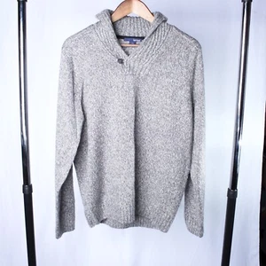 Basic Edition Mens Large Light Gray Marble Cowl Neck Knit Sweater Green Tag - Picture 1 of 5