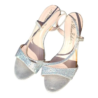 {КОЛЛЕКЦИЯ DE BLOSSOM} Каблуки/с открытым носком/туфли кристаллы/серебро вечеринки/праздника ~7 - Изображение 1 из 4