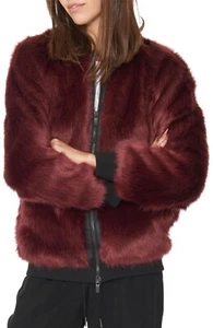 $289 NWT n:PHILANTHROPY Anouk Faux Fur Bomber Jacket Burgundy ANTHROPOLOGIE XS S - Picture 1 of 12