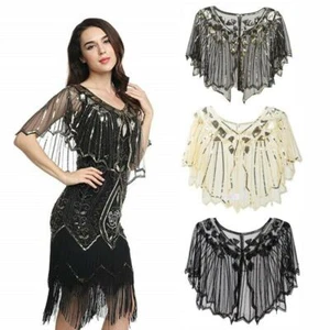 Women Retro Wraps Shawl Sequins Vintage Evening Cape Bolero Flapper Cover Up New - Picture 1 of 27
