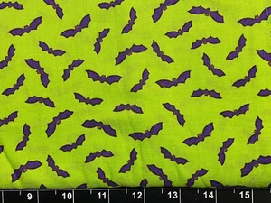 Tina SCRAP 9"x21" Bats Flying Halloween Spooky Mini Green Creepy Cotton Fabric - Picture 1 of 1