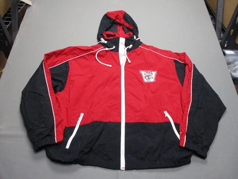 Vintage Wisconsin Badgers Jacket Mens XL Red Windbreaker Hooded Bucky Logo Cover