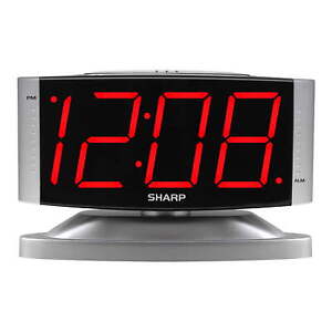 LED Digital Alarm Clock Swivel Base Silver Case Red Display