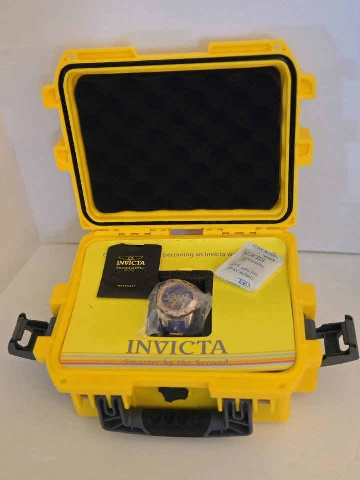 RoseGOLD Invicta Pro Diver 自动 Skeliton 蓝色金色硅胶表带潜水箱 — 第 1/4 张图片