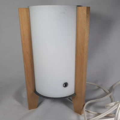 IKEA Porfylit Vintage Rocket Tripod Table Lamp White Glass Beige Wood 90s Retro - Image 1 of 4