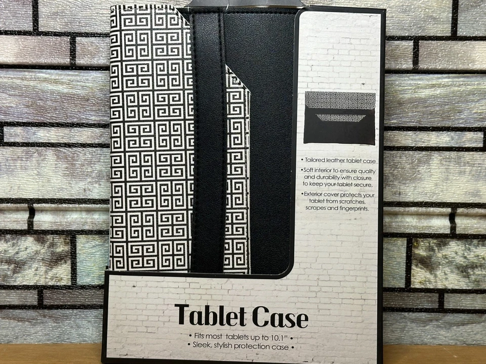 Funda protectora de cuero para tablet de 10,1 pulgadas negra blanca Foto 1 de 1