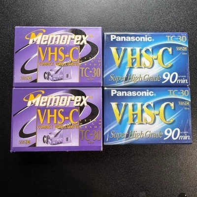4 casetes de video compactos Panasonic Memorex VHS-C TC-30 súper extra alta calidad Foto 1 de 2