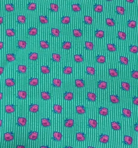 VTG 80's Mint Green/White Stripe & Pink Floral Toss Rayon Fabric 3 yards X 58" - Picture 1 of 5