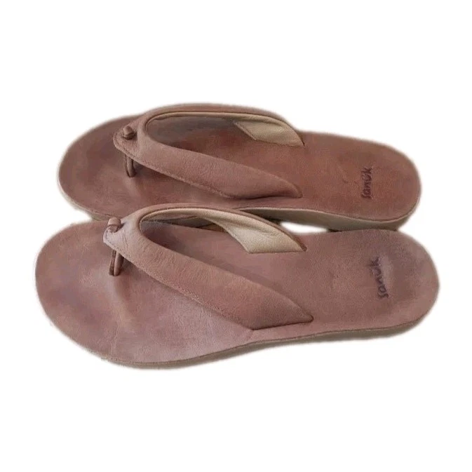 Sandalias Sanuk para mujer talla 9 chanclas de cuero marrón tostado cósmico informales cómodas  Foto 1 de 4