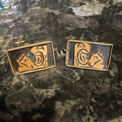 Vintage Stamped Mexico Handmade Solid Copper Framed Figure Cufflinks RETRO Man - Image 1 of 4