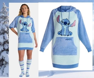 Disney Women’s size M 8-10 Stitch Sleep Hoodie Lounger with Socks, 2-Piece NEW - Picture 1 of 24