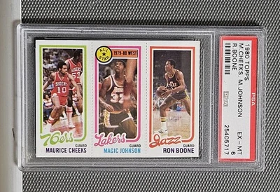 1980 Topps Magic Johnson Maurice Cheeks Ron Boone RC - PSA 6 EX-MT - Rookie - Image 1 of 2