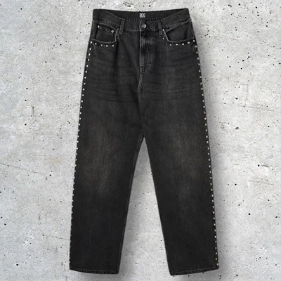 URBAN OUTFITTERS BDG Studded Baggy Fit Skate Wide Leg Jeans Washed Black 30x32 - Image 1 of 4